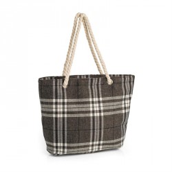 Bag - Brown tone check print rope handle bag. - (BG31796)