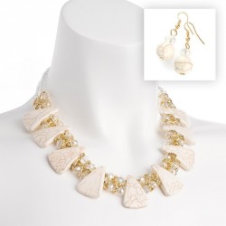 Necklace & Earrings set - Gold and white marble colour AB...