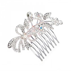 Hair comb - Silver colour crystal and Ab crystal bow and...