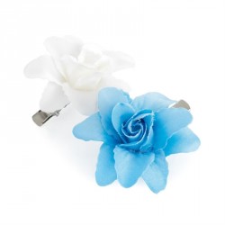 Hair flower set - Two piece white and blue flower hair...