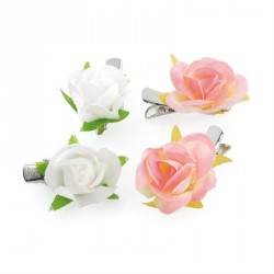 Hair flower set - Four piece white and pink flower hair...