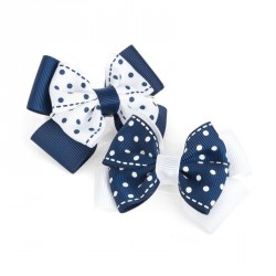 Hair bow set - Two piece navy and white colour polka dot...