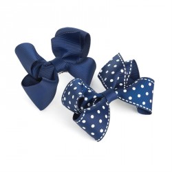 Hair bow set - Two piece navy and white colour polka dot...