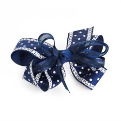 Hair bow - Navy and white colour polka dot design hair...