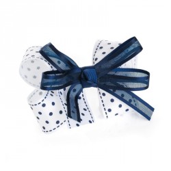Hair bow - White and navy colour polka dot design hair...