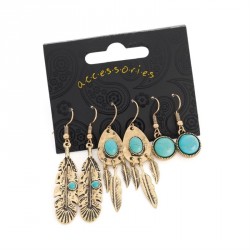 Earring set - Three pairs antique gold and turquoise...