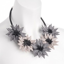 Necklace - Two tone grey flower and black cord necklace....