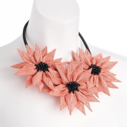 Necklace - Peach flower and black cord necklace. - (N31744)