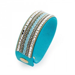 Bracelet - Gold colour crystal blue suede effect stud...