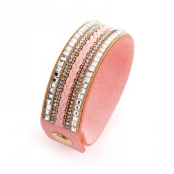 Bracelet - Gold colour crystal pink suede effect stud...