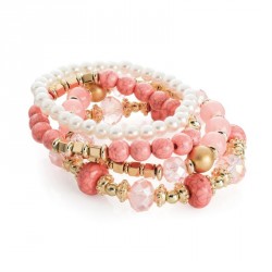 Bracelet set - Four piece gold, pink marble and cream...