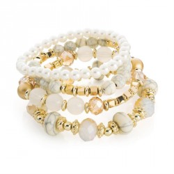 Bracelet set - Four piece gold, white marble and cream...