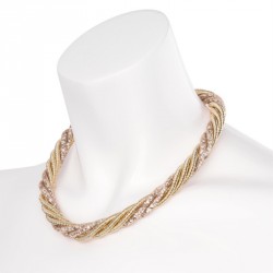 Necklace - Six row gold colour thread and crystal twist...