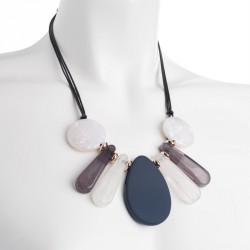 Necklace - Three row gold colour marble effect and matt...
