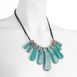 Necklace - Three row gold colour blue marble effect black...