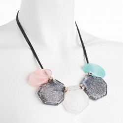 Necklace - Three row gold colour marble effect black cord...