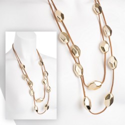 Necklace - Two row brown suede look cord and gold colour...