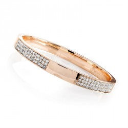 Bracelet - Rose gold colour crystal hinge bangle. -...