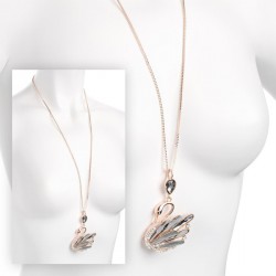 Necklace - Rose gold black diamond colour crystal swan...