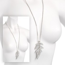 Necklace - Rhodium colour crystal leaf design chain...