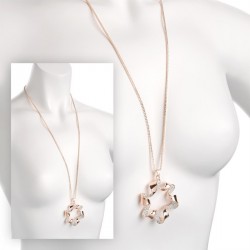 Necklace - Rose gold colour crystal round pendant chain...