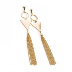 Earrings - Gold colour chain tassel long earring. -...