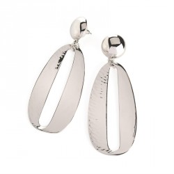 Earrings - Rhodium colour oval drop earring. - (ER31706)