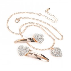 Necklace & hair clip set - Rose gold colour crystal chain...