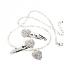 Necklace & hair clip set - Silver colour crystal chain...