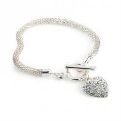 Bracelet - Silver colour crystal heart chain bracelet. -...