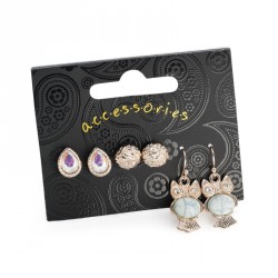 Earrings set - Three pairs rose gold colour crystal and...