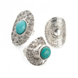 Ring set - Three pairs antique silver and turquoise...