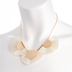 Necklace - Gold colour cream thread tassel necklace. -...