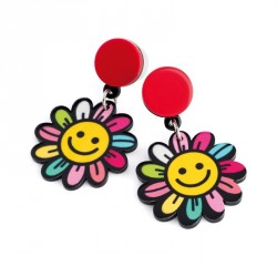 Earrings - Multi colour smiley face flower design...