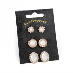 Earring set - Three pairs rose gold colour white opal...