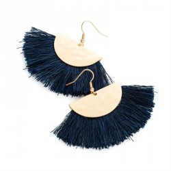 Earrings - Matte gold colour navy blue thread earrings. -...