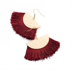 Earring - Matte gold colour burgundy thread earrings. -...