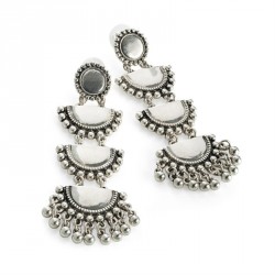 Earring - Burnished silver colour tribal look drop...