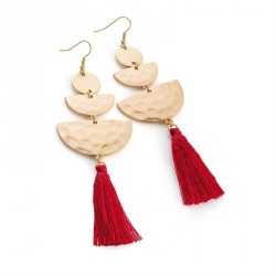 Earring - Matte gold colour and red thread drop earrings....