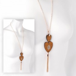 Necklace - Rose gold colour wood effect heart design...