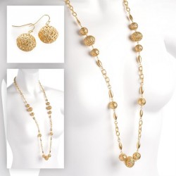 Necklace & Earring set - Matte gold colour chain ball...