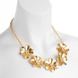 Necklace - Matte gold colour pink chain necklace. - (N31655)