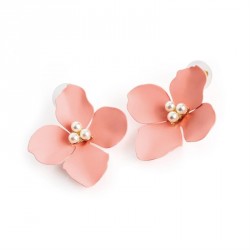 Earring - Peach and cream pearl colour flower earrings. -...