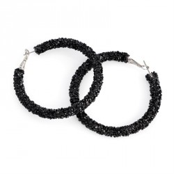 Earring - Black colour bead hoop earrings. - (ER31652)