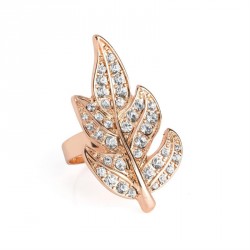 Ring - Rose gold colour crystal leaf design adjustable...
