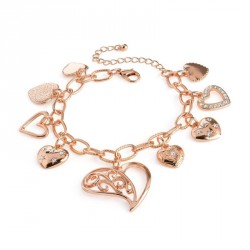 Bracelet - Rose gold colour crystal heart design charm...