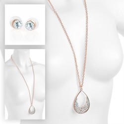 Necklace & Earring set - Rose gold colour crystal oval...