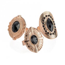 Ring set - Three piece rose gold colour and black bead...