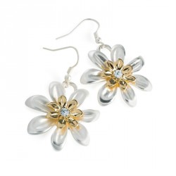 Earring - Matte silver and shiny gold colour crystal...