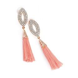 Earring - Rose gold colour crystal peach thread tassel...